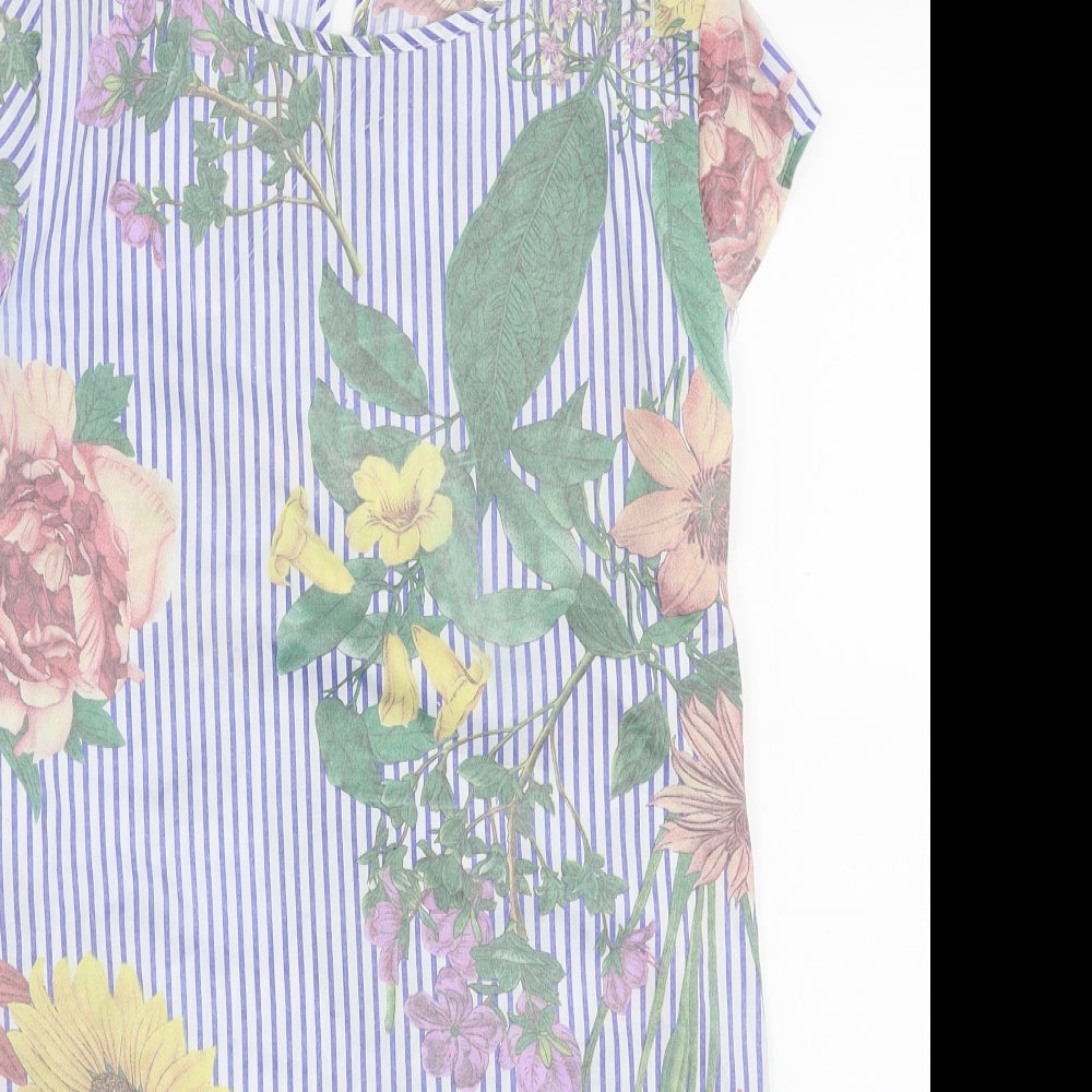 SheIn Womens Multicoloured Striped Polyester Basic Blouse Size M Round Neck