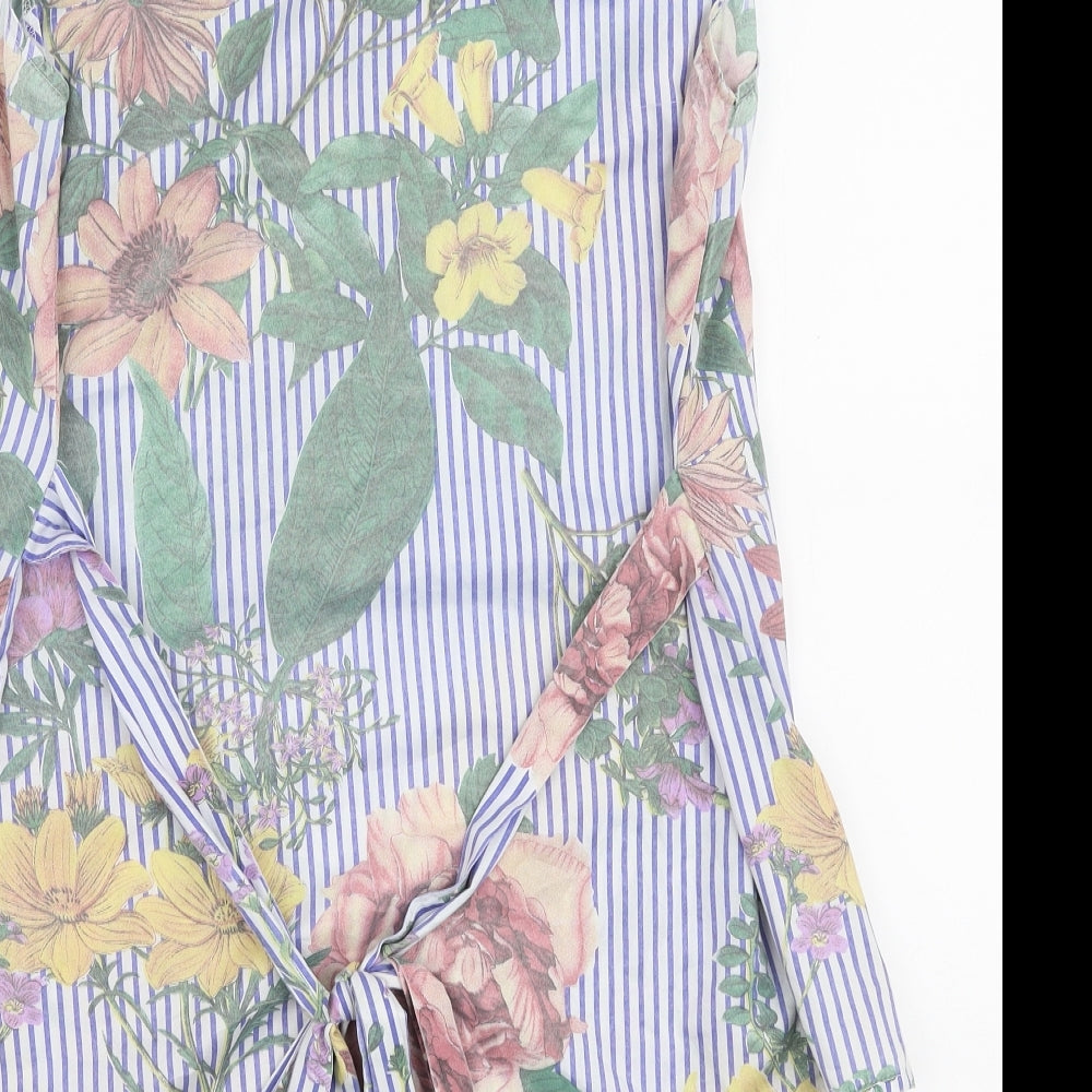 SheIn Womens Multicoloured Striped Polyester Basic Blouse Size M Round Neck