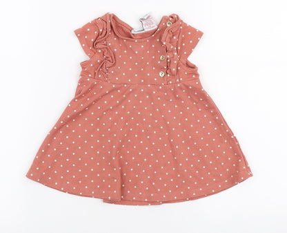 Tahari Girls Pink Polka Dot Cotton Skater Dress  Size 12-18 Months  Round Neck Button