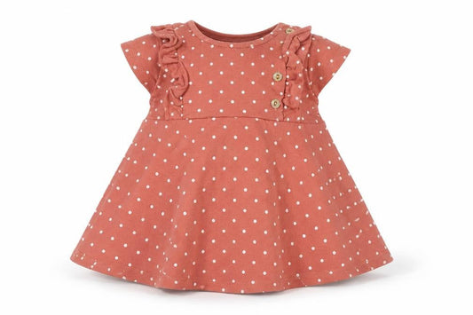 Tahari Girls Pink Polka Dot Cotton Skater Dress  Size 12-18 Months  Round Neck Button