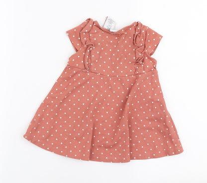Tahari Girls Pink Polka Dot Cotton Skater Dress  Size 12-18 Months  Round Neck Button