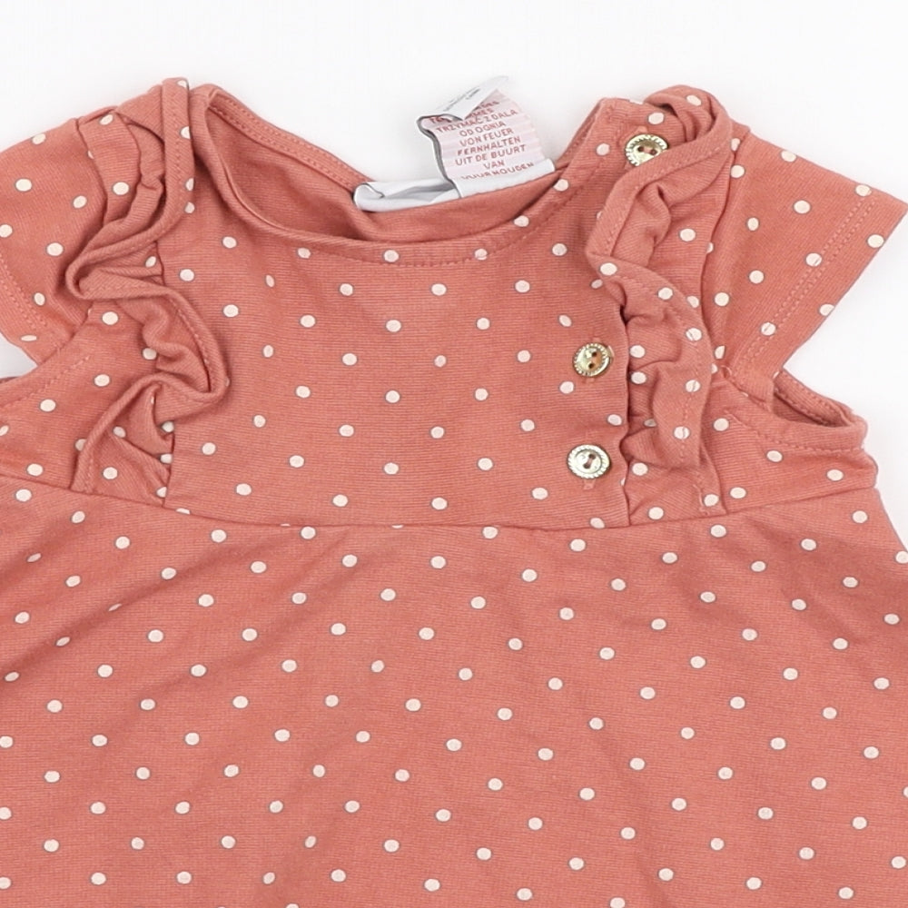 Tahari Girls Pink Polka Dot Cotton Skater Dress  Size 12-18 Months  Round Neck Button
