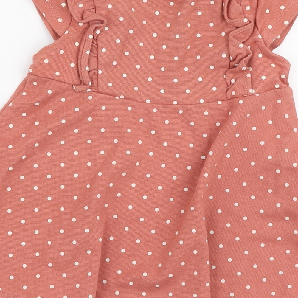 Tahari Girls Pink Polka Dot Cotton Skater Dress  Size 12-18 Months  Round Neck Button