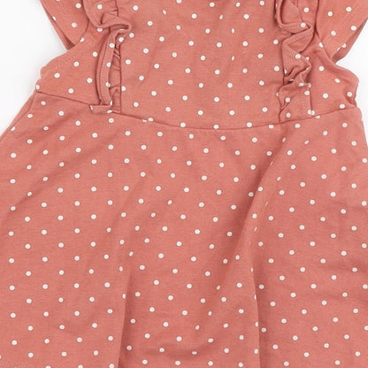 Tahari Girls Pink Polka Dot Cotton Skater Dress  Size 12-18 Months  Round Neck Button