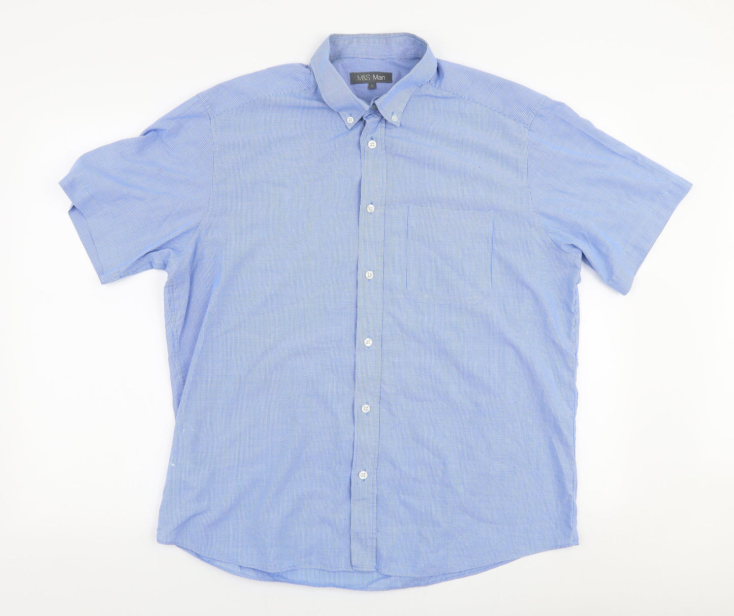 Mens UK Size M Marks and Spencer Blue  Button-Up Short Sleeve Casual Shirt