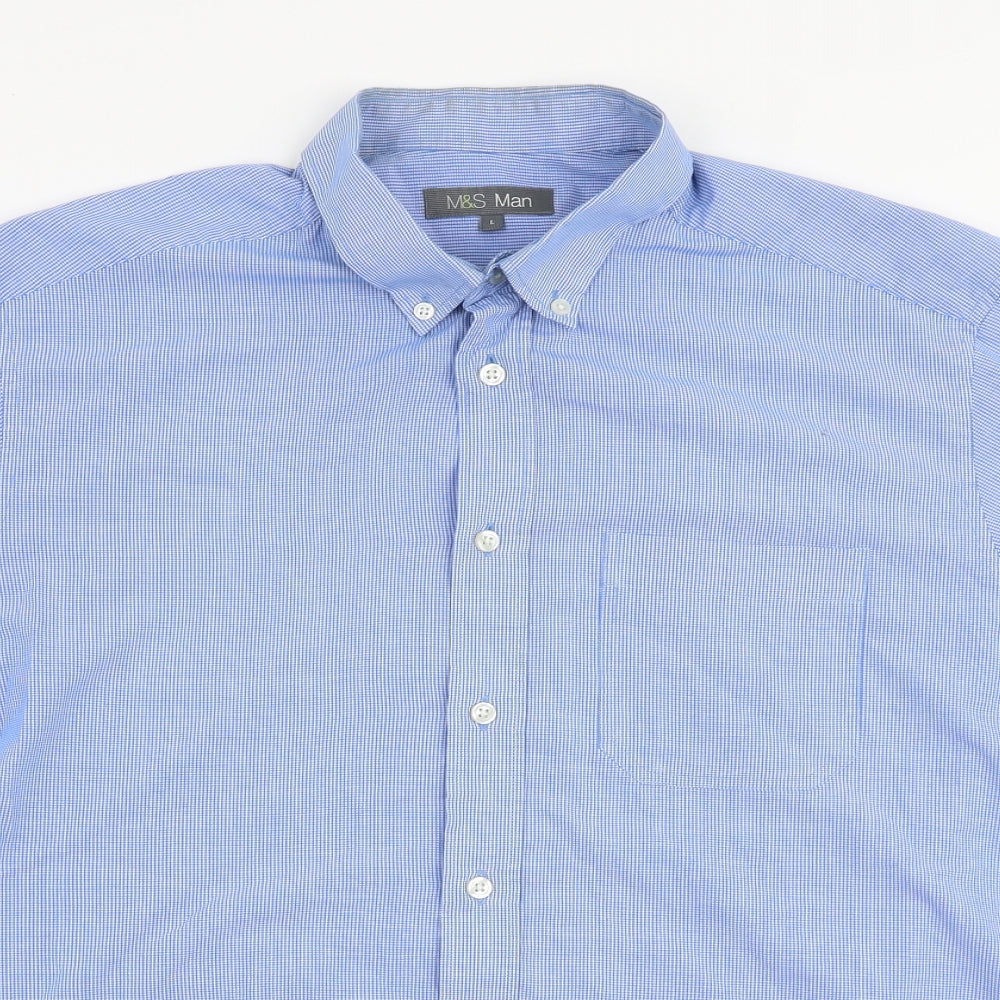 Mens UK Size M Marks and Spencer Blue  Button-Up Short Sleeve Casual Shirt