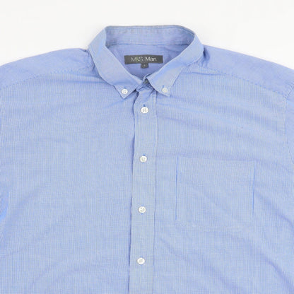 Mens UK Size M Marks and Spencer Blue  Button-Up Short Sleeve Casual Shirt