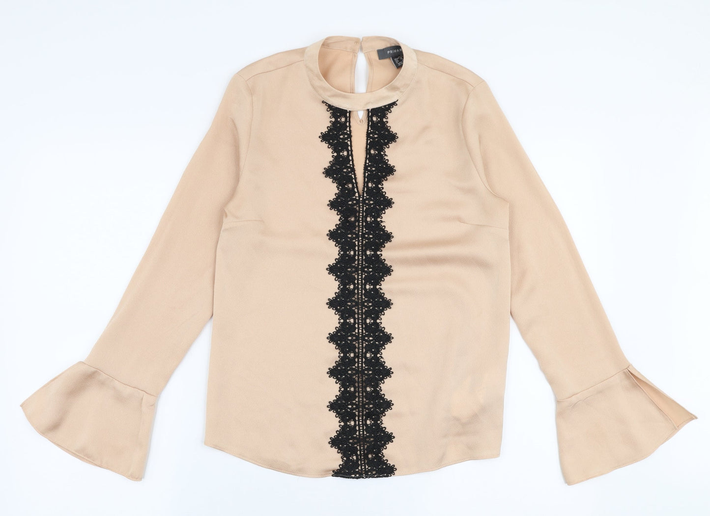 Primark Womens Beige  Polyester Basic Blouse Size 6 High Neck