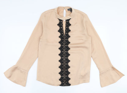 Primark Womens Beige  Polyester Basic Blouse Size 6 High Neck