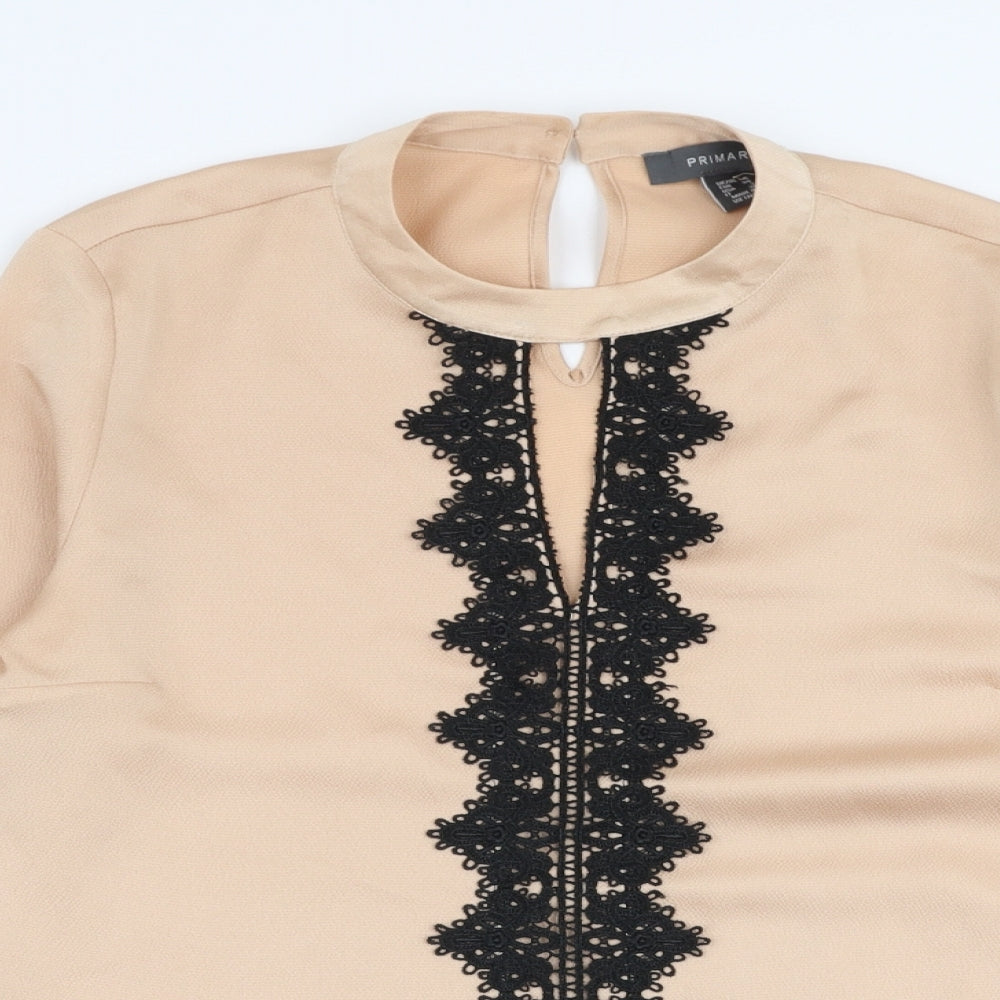 Primark Womens Beige  Polyester Basic Blouse Size 6 High Neck
