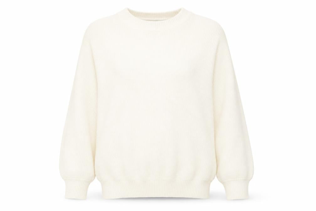 Front view of Divided by H&M# women’s white round neck acrylic jumper, size S