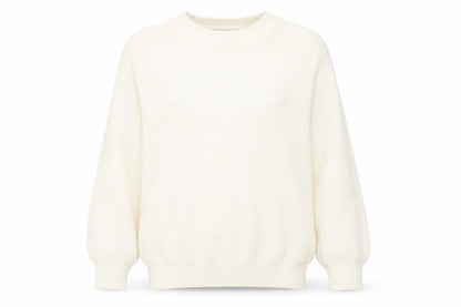 Front view of Divided by H&M# women’s white round neck acrylic jumper, size S
