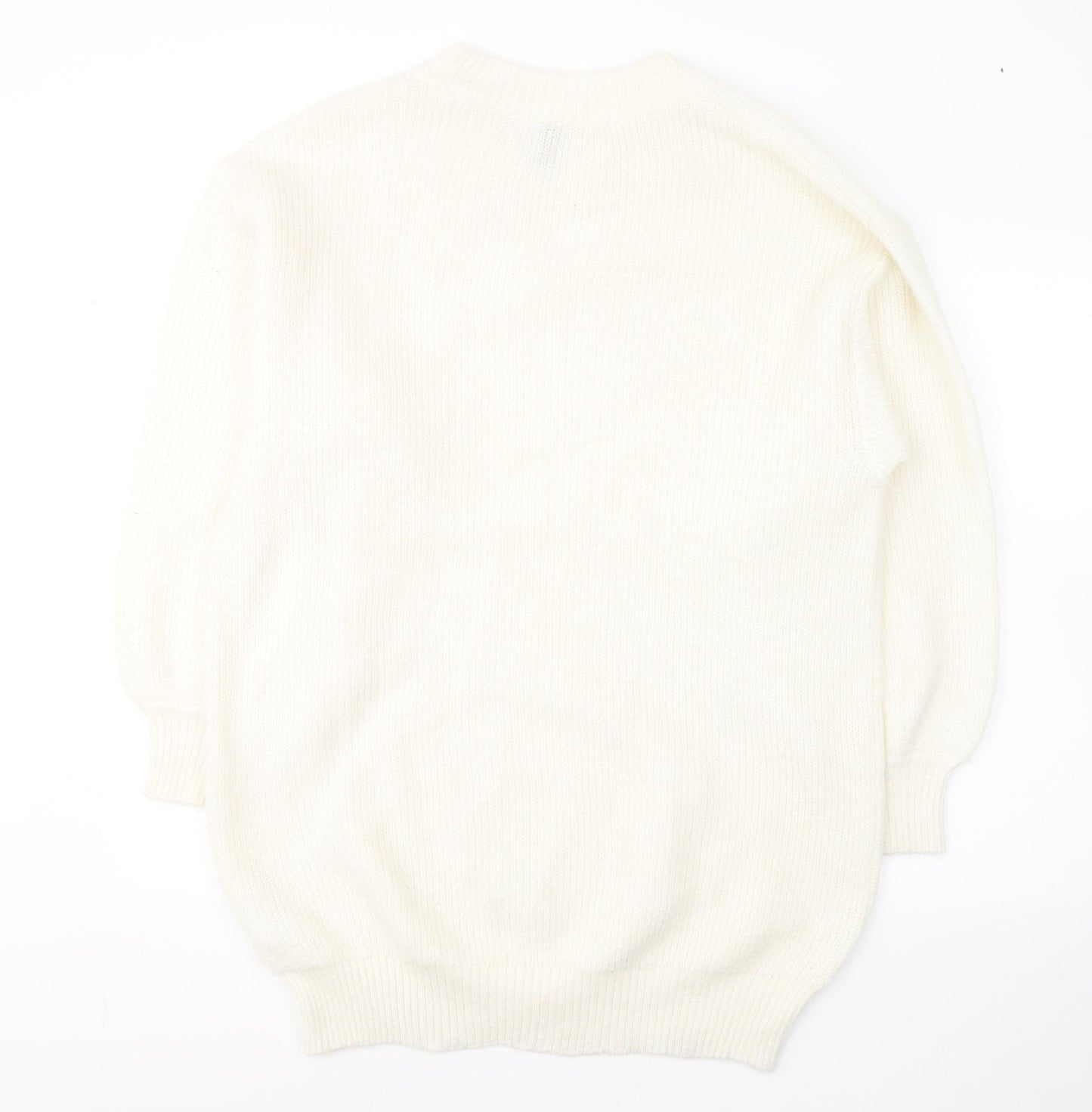 Divided by H&M# Womens White Round Neck  Acrylic Pullover Jumper Size S