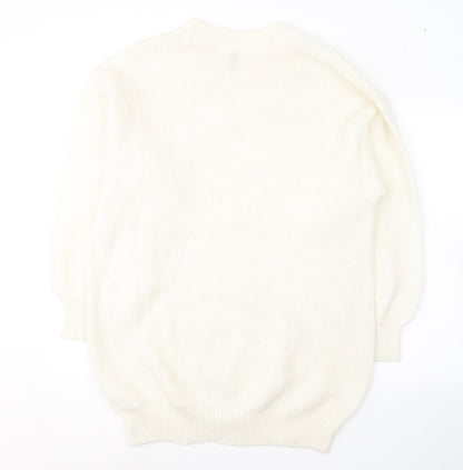 Divided by H&M# Womens White Round Neck  Acrylic Pullover Jumper Size S