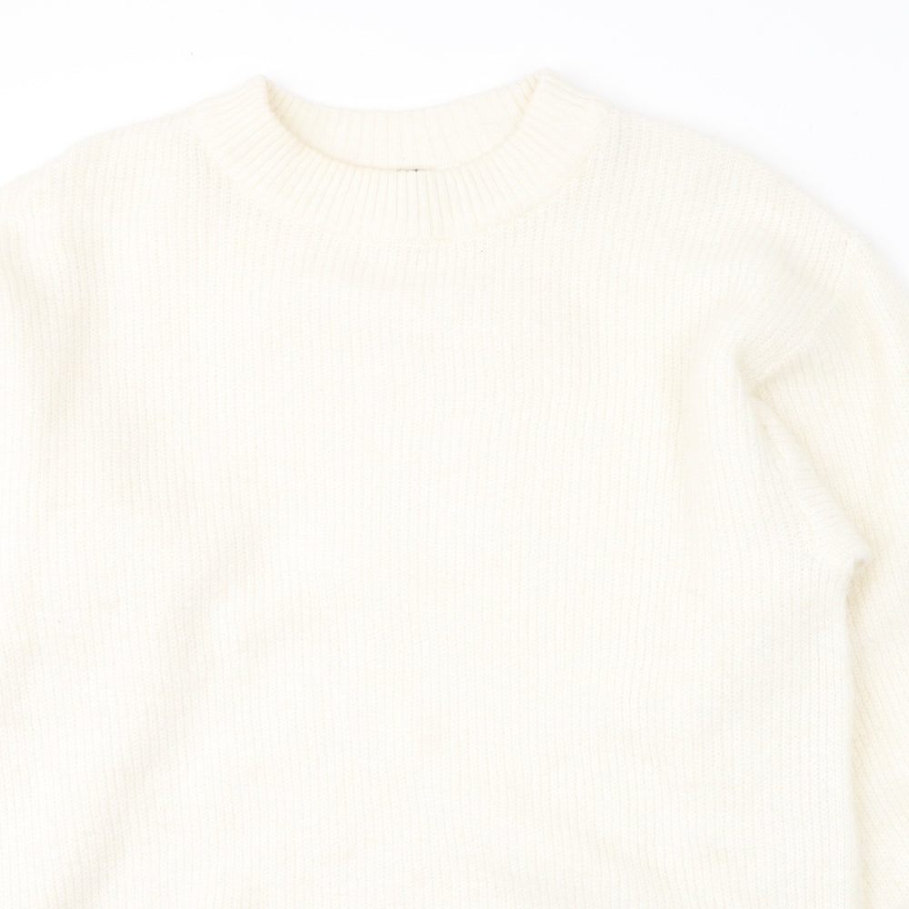 Divided by H&M# Womens White Round Neck  Acrylic Pullover Jumper Size S