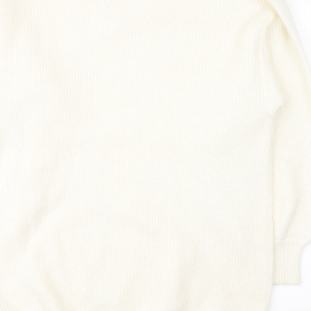 Divided by H&M# Womens White Round Neck  Acrylic Pullover Jumper Size S