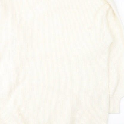 Divided by H&M# Womens White Round Neck  Acrylic Pullover Jumper Size S
