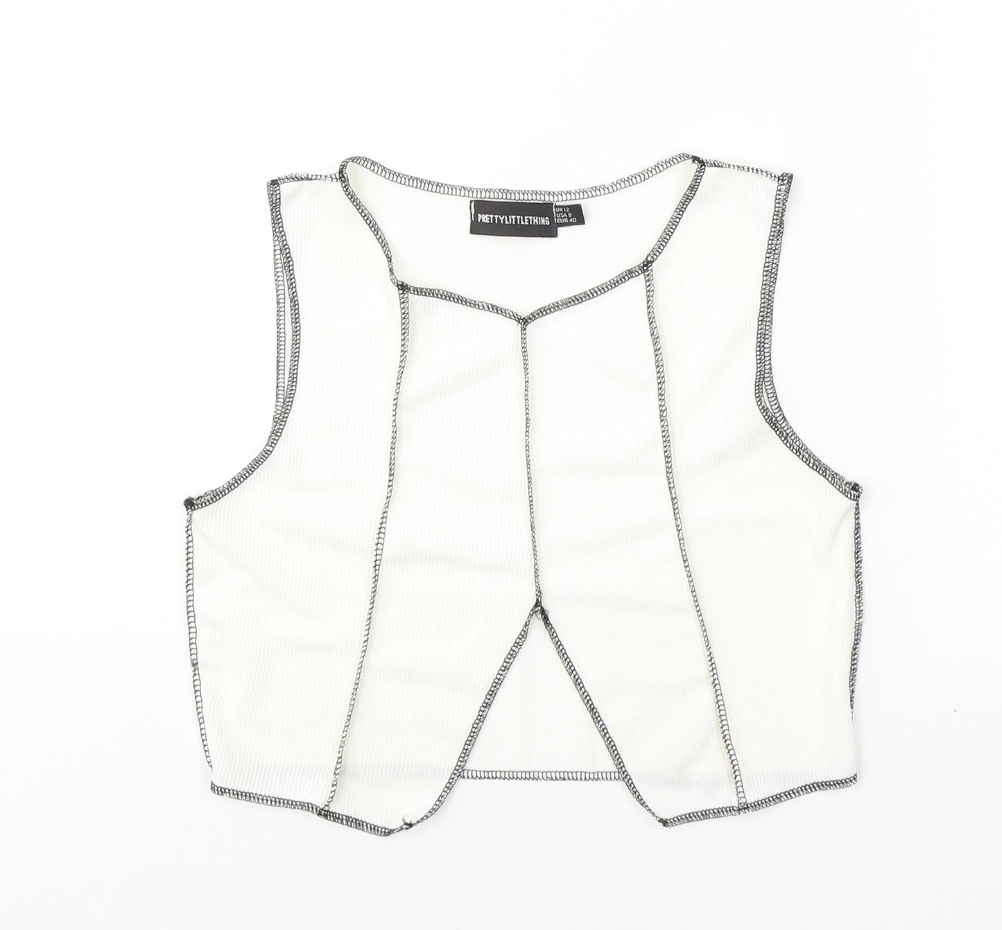PRETTYLITTLETHING Womens White  Cotton Cropped Tank Size 12 Round Neck