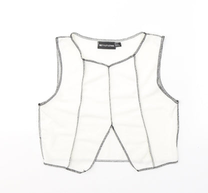 PRETTYLITTLETHING Womens White  Cotton Cropped Tank Size 12 Round Neck