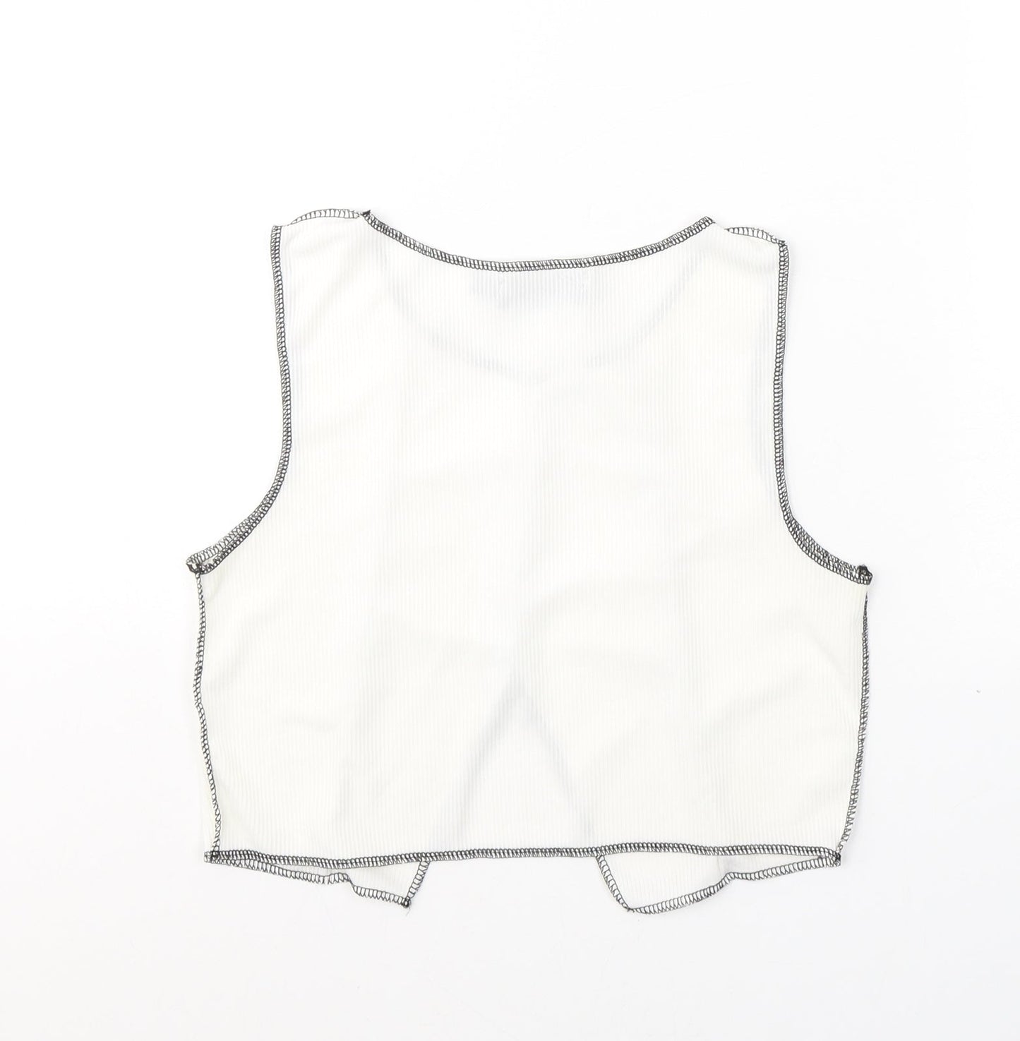PRETTYLITTLETHING Womens White  Cotton Cropped Tank Size 12 Round Neck