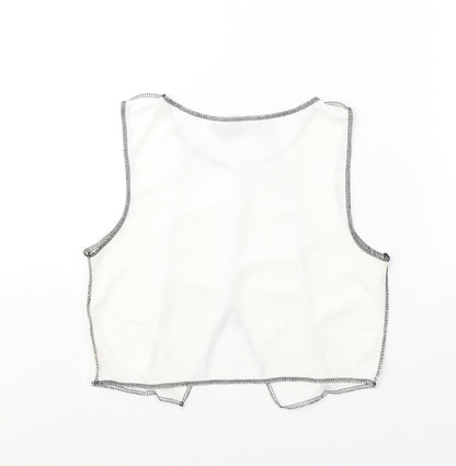 PRETTYLITTLETHING Womens White  Cotton Cropped Tank Size 12 Round Neck