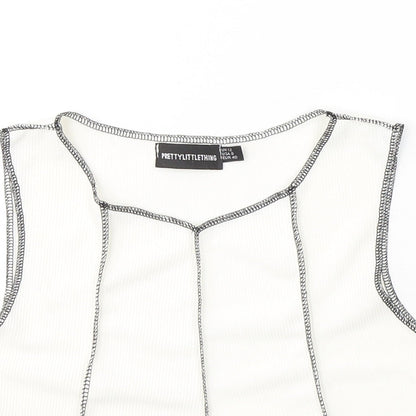 PRETTYLITTLETHING Womens White  Cotton Cropped Tank Size 12 Round Neck