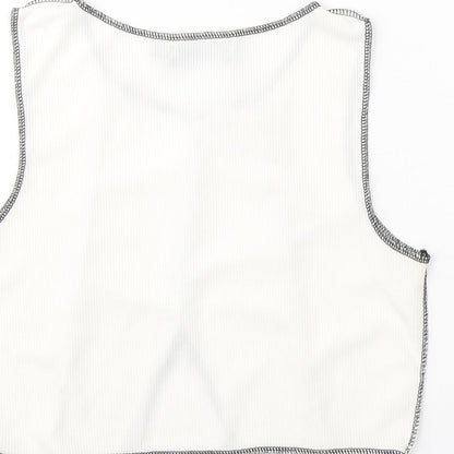 PRETTYLITTLETHING Womens White  Cotton Cropped Tank Size 12 Round Neck