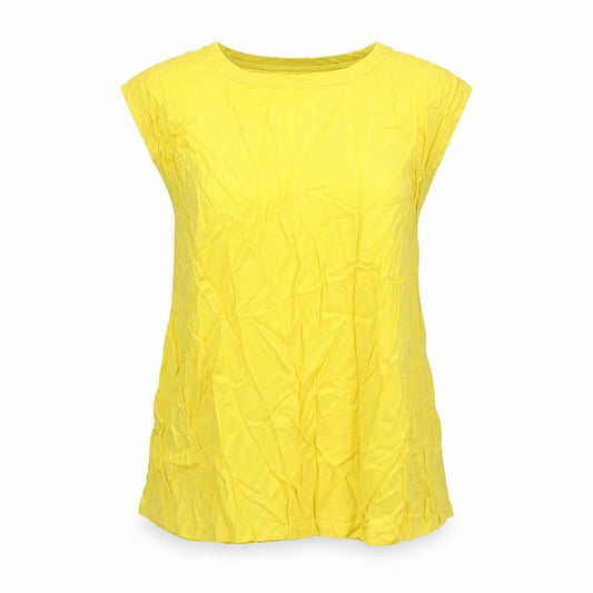 Front view of OPUS women’s yellow viscose basic tank, size UK 10, round neck