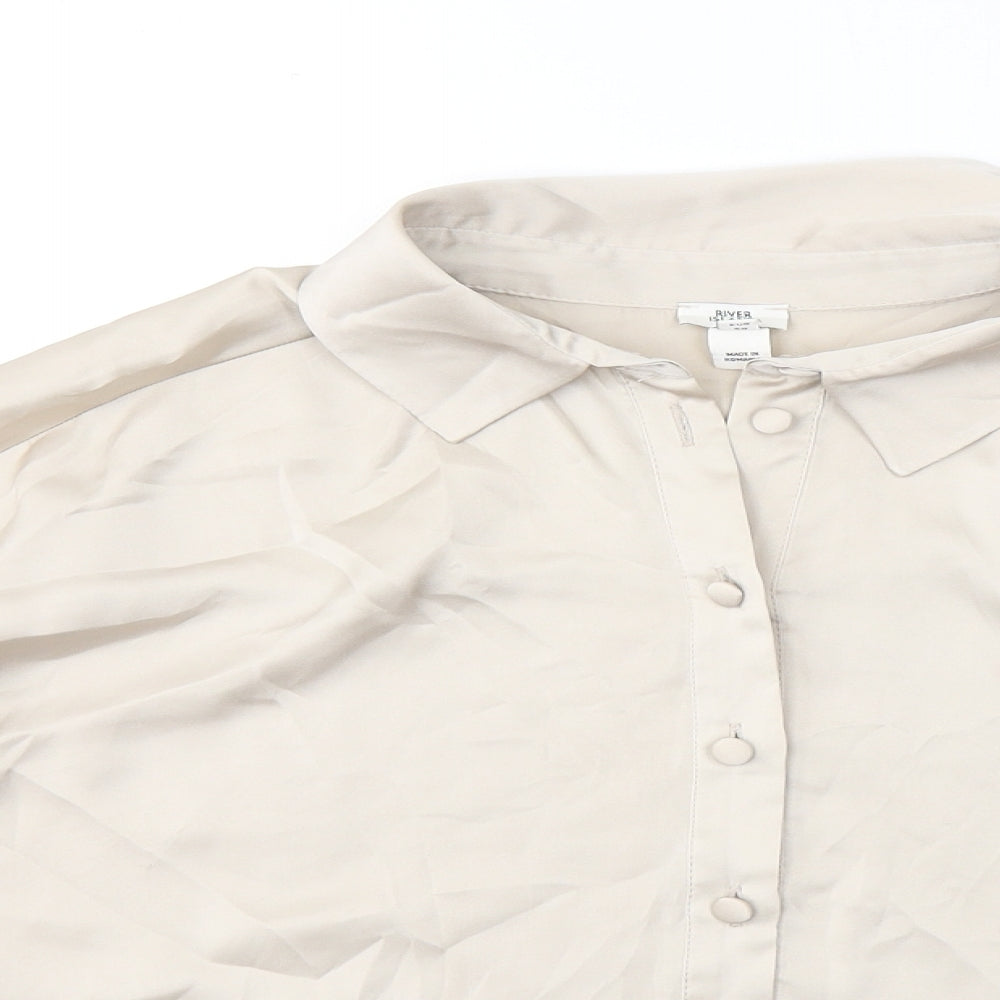 Womens UK Size 12 River Island Beige Basic Button-Up