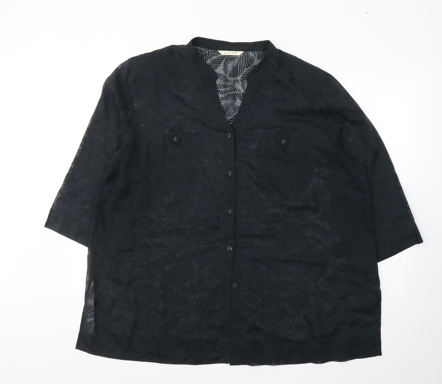 Womens UK Size 26 ELVI Black Basic Button-Up