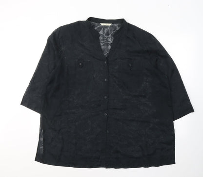 Womens UK Size 26 ELVI Black Basic Button-Up