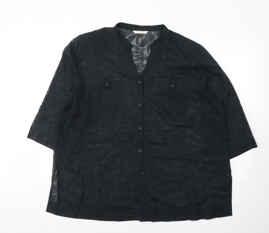 Womens UK Size 26 ELVI Black Basic Button-Up