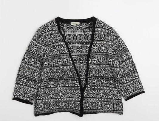 F&F Womens Black V-Neck Geometric Cotton Cardigan Jumper Size 12