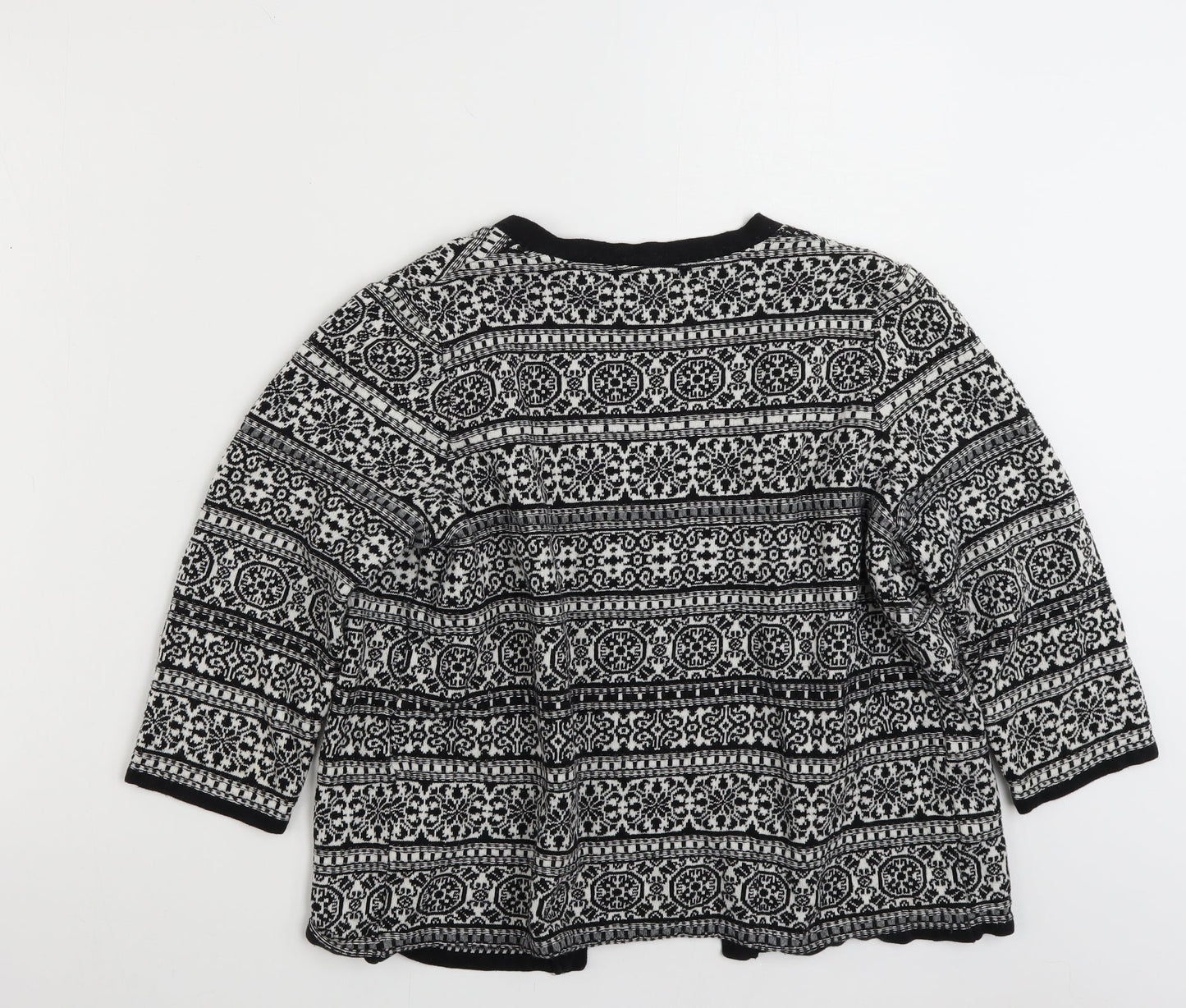 F&F Womens Black V-Neck Geometric Cotton Cardigan Jumper Size 12