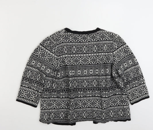 F&F Womens Black V-Neck Geometric Cotton Cardigan Jumper Size 12