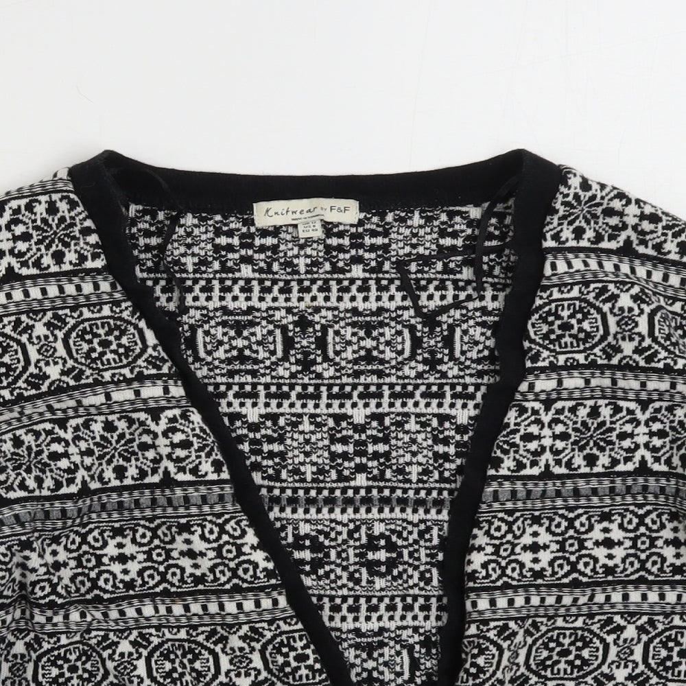F&F Womens Black V-Neck Geometric Cotton Cardigan Jumper Size 12