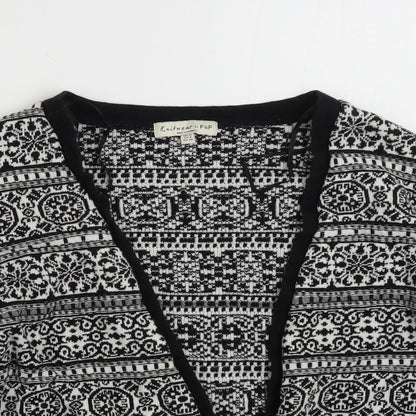 F&F Womens Black V-Neck Geometric Cotton Cardigan Jumper Size 12