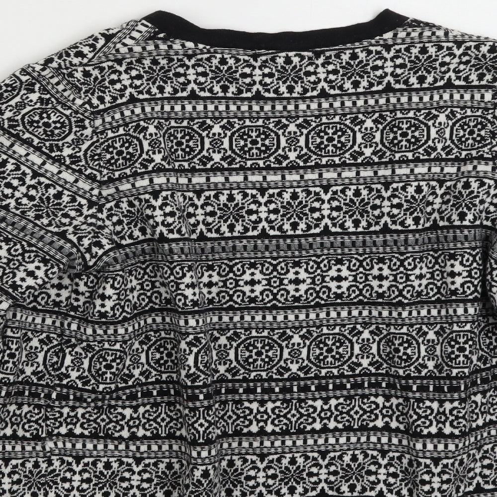 F&F Womens Black V-Neck Geometric Cotton Cardigan Jumper Size 12