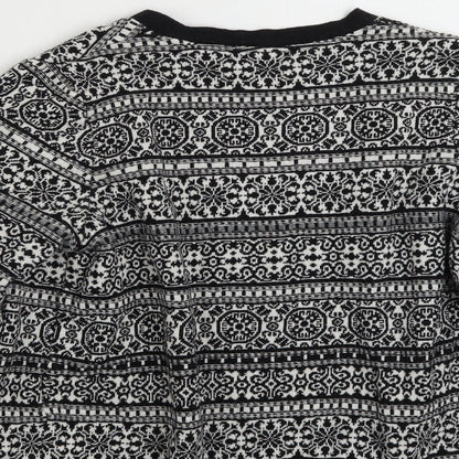 F&F Womens Black V-Neck Geometric Cotton Cardigan Jumper Size 12