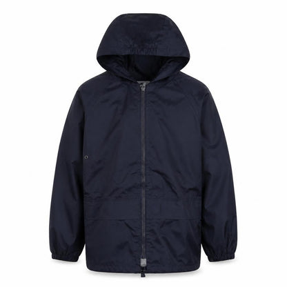 Front view of TruTex boys’ blue rain coat jacket, size L, zip