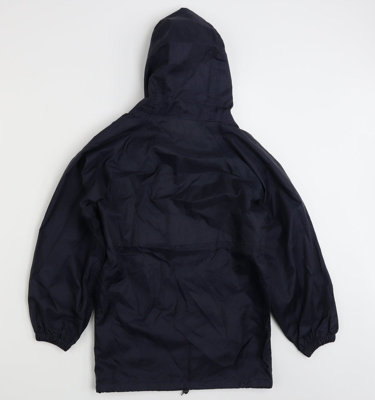 Back view of TruTex boys’ blue rain coat jacket, size L, zip