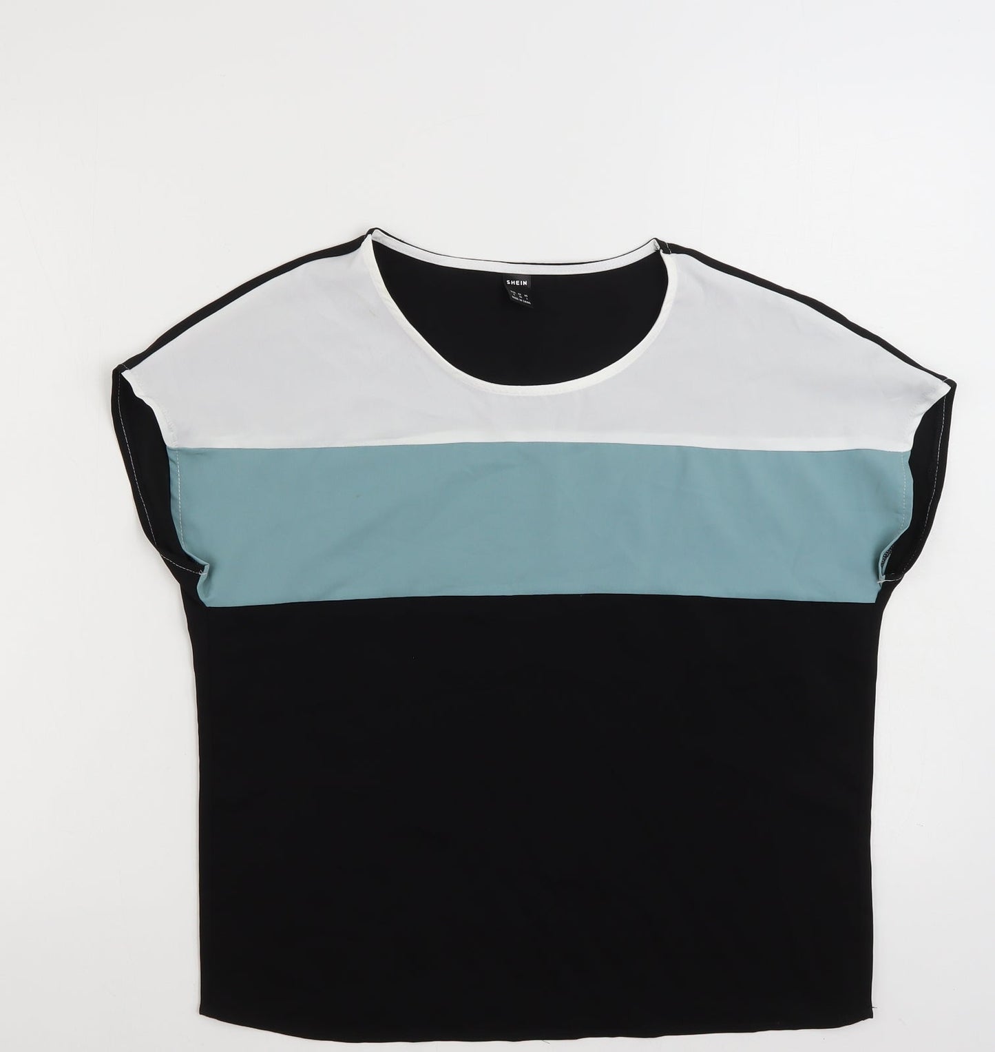 SHEIN  Womens Multicoloured Colourblock Polyester Basic Blouse Size S Crew Neck