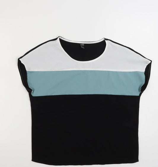 SHEIN  Womens Multicoloured Colourblock Polyester Basic Blouse Size S Crew Neck