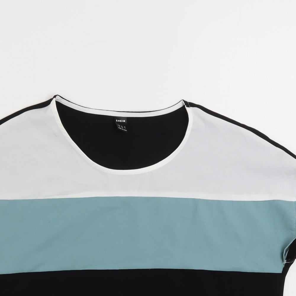 SHEIN  Womens Multicoloured Colourblock Polyester Basic Blouse Size S Crew Neck