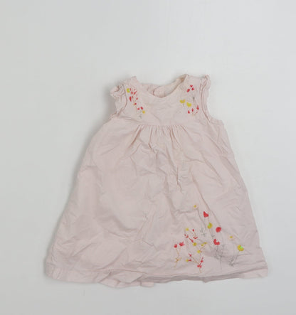 Mamas & Pappas Girls Pink Floral 100% Cotton Shirt Dress  Size 9-12 Months  Round Neck Button