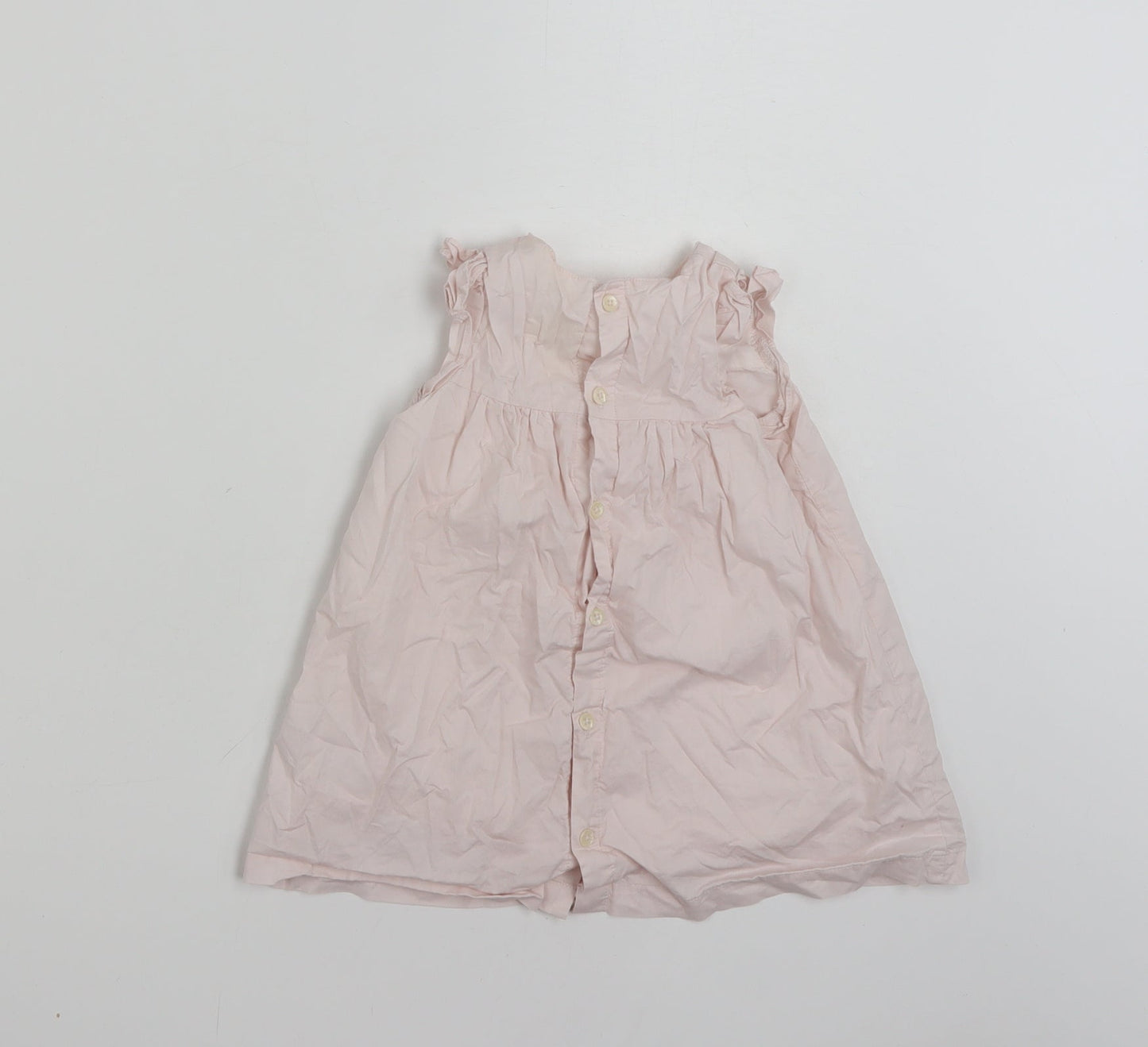 Mamas & Pappas Girls Pink Floral 100% Cotton Shirt Dress  Size 9-12 Months  Round Neck Button