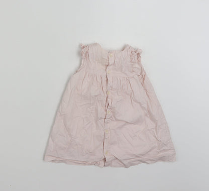 Mamas & Pappas Girls Pink Floral 100% Cotton Shirt Dress  Size 9-12 Months  Round Neck Button