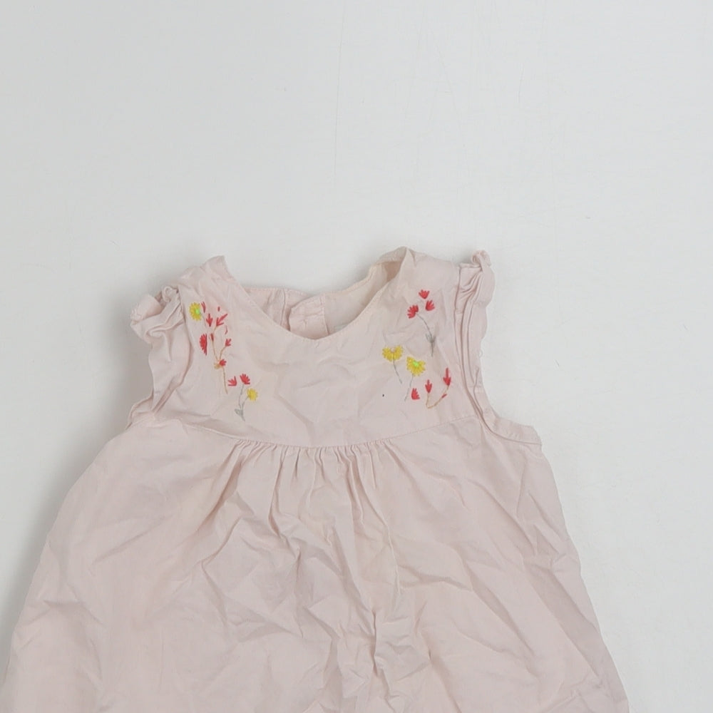 Mamas & Pappas Girls Pink Floral 100% Cotton Shirt Dress  Size 9-12 Months  Round Neck Button
