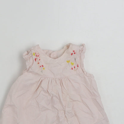 Mamas & Pappas Girls Pink Floral 100% Cotton Shirt Dress  Size 9-12 Months  Round Neck Button