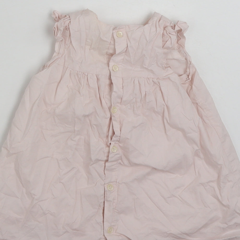Mamas & Pappas Girls Pink Floral 100% Cotton Shirt Dress  Size 9-12 Months  Round Neck Button